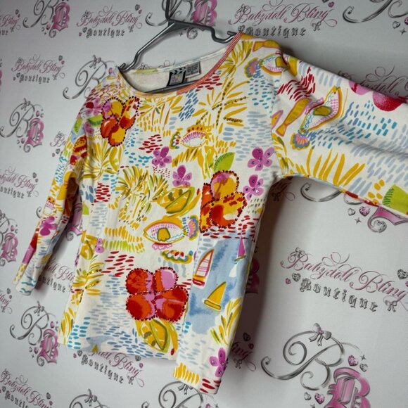 Take two clothing co sequin top paint water color sparkly fish tropical beach - Picture 6 of 10